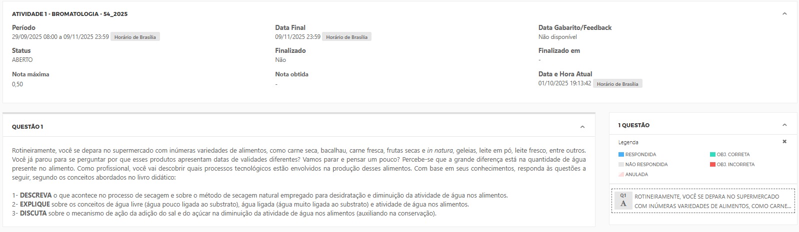 Capa do material: ATIVIDADE 1 - BROMATOLOGIA - 54_2025