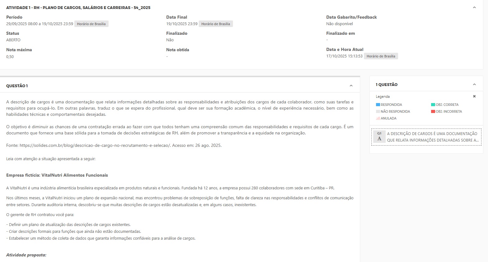 Capa do material: ATIVIDADE 1 - RH - PLANO DE CARGOS, SALÁRIOS E CARREIRAS - 54_2025