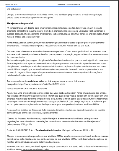 Capa do material: MAPA – Teorias da Administração (51/2026): Funções Administrativas e Planejamento Empresarial