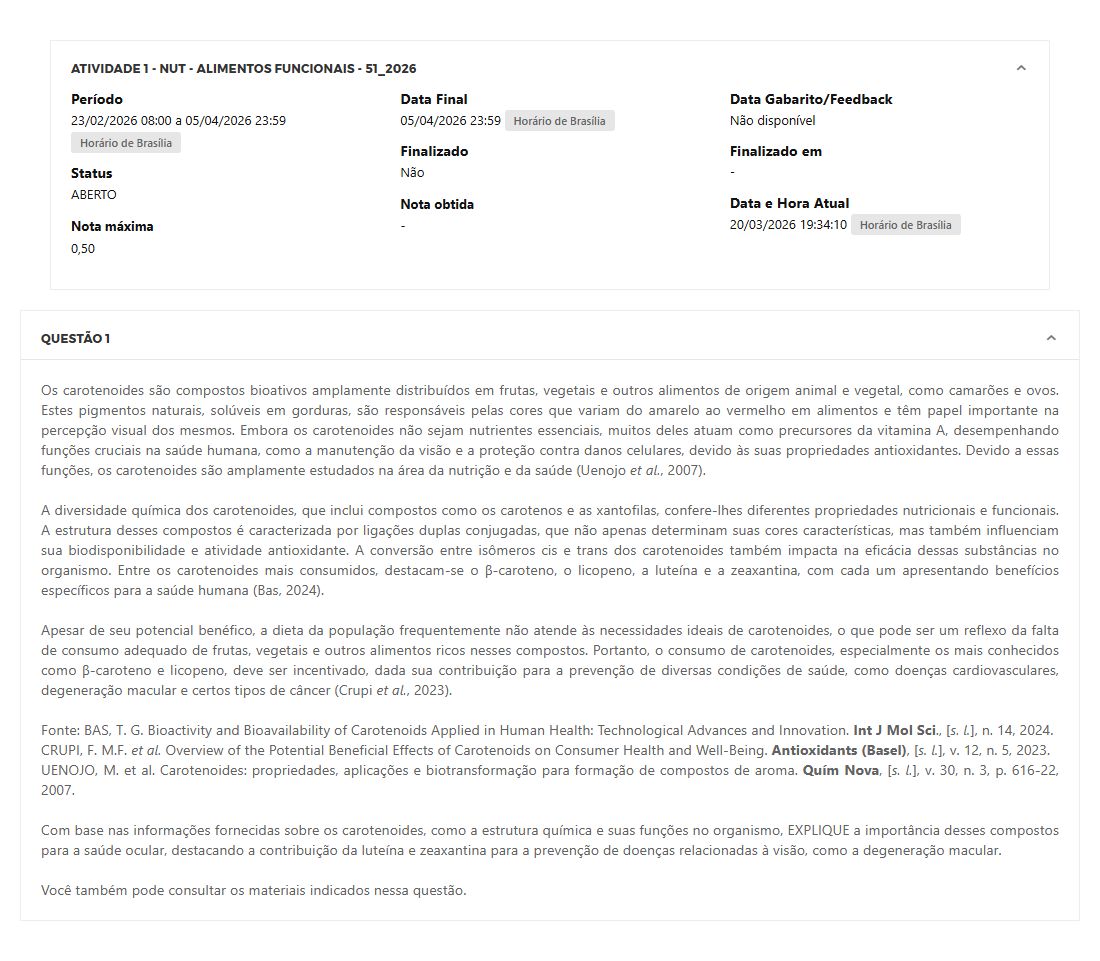 Capa do material: ATIVIDADE 1 - NUT - ALIMENTOS FUNCIONAIS - 51_2026 - ALIMENTOS FUNCIONAIS