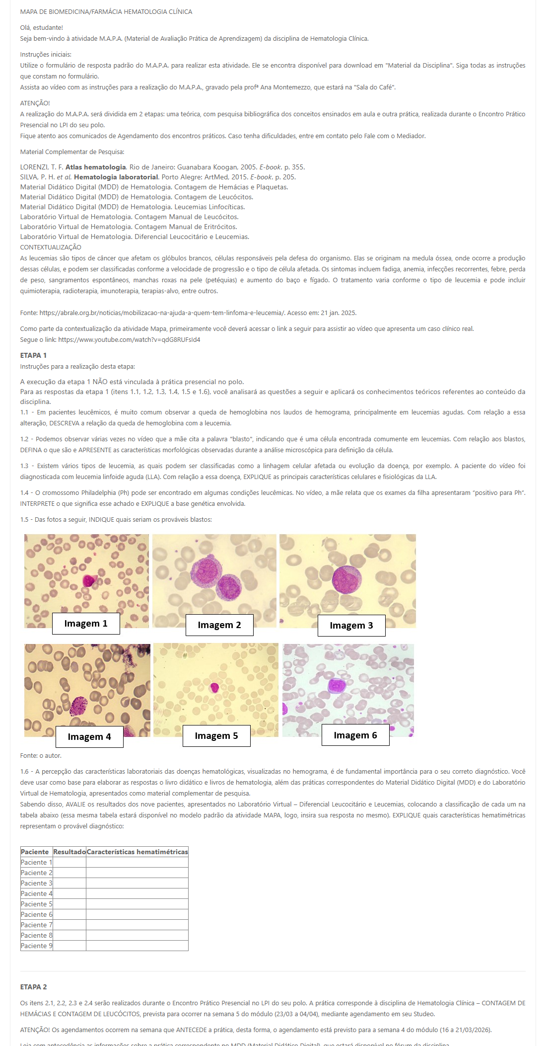 Capa do material: MAPA - HEMATOLOGIA CLINICA - 51_2026 - HEMATOLOGIA CLINICA