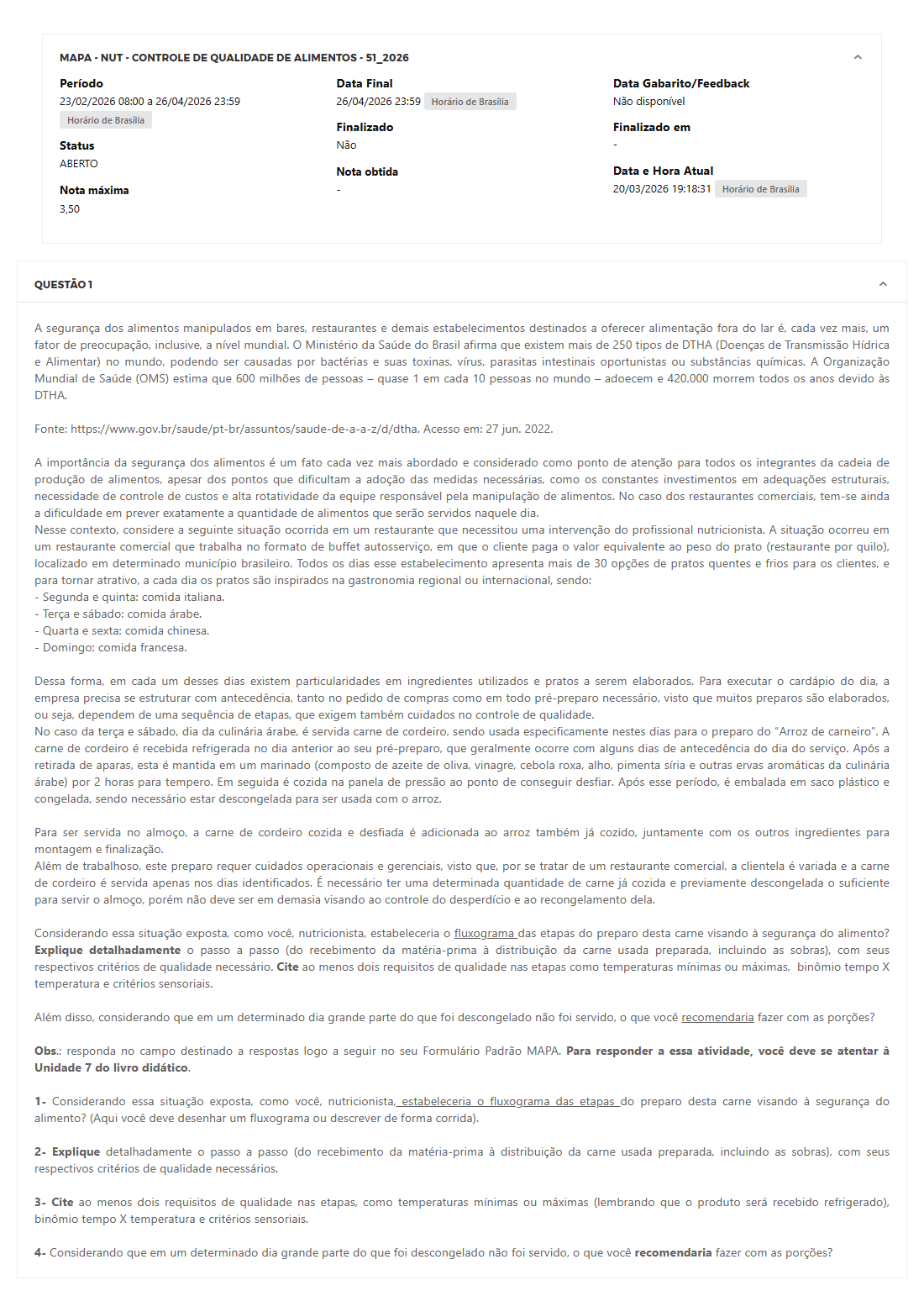 Capa do material: MAPA - NUT - CONTROLE DE QUALIDADE DE ALIMENTOS - 51_2026 - CONTROLE DE QUALIDADE DE ALIMENTOS