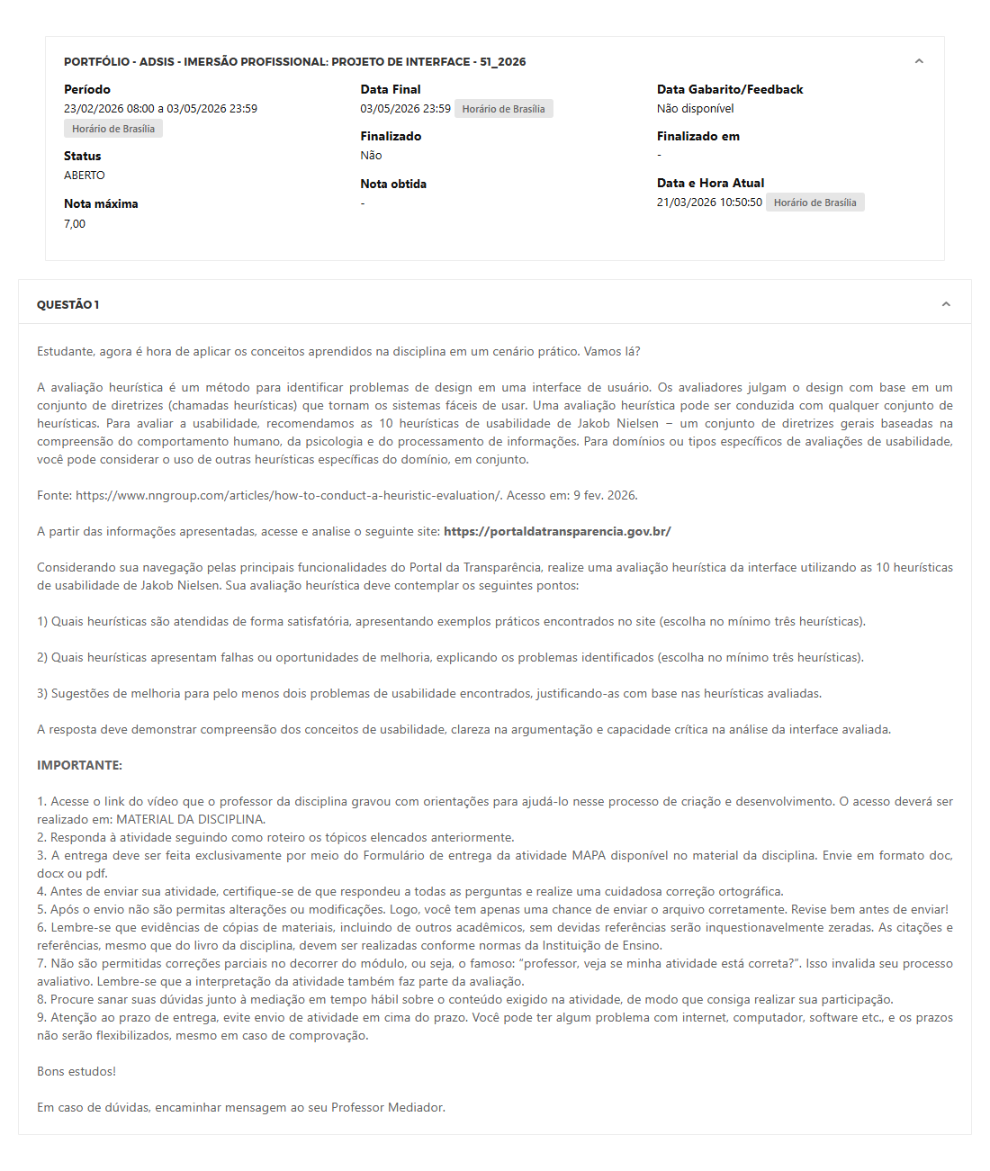 Capa do material: PORTFÓLIO - ADSIS - IMERSÃO PROFISSIONAL: PROJETO DE INTERFACE - 51_2026 - IMERSÃO PROFISSIONAL: PROJETO DE INTERFACE