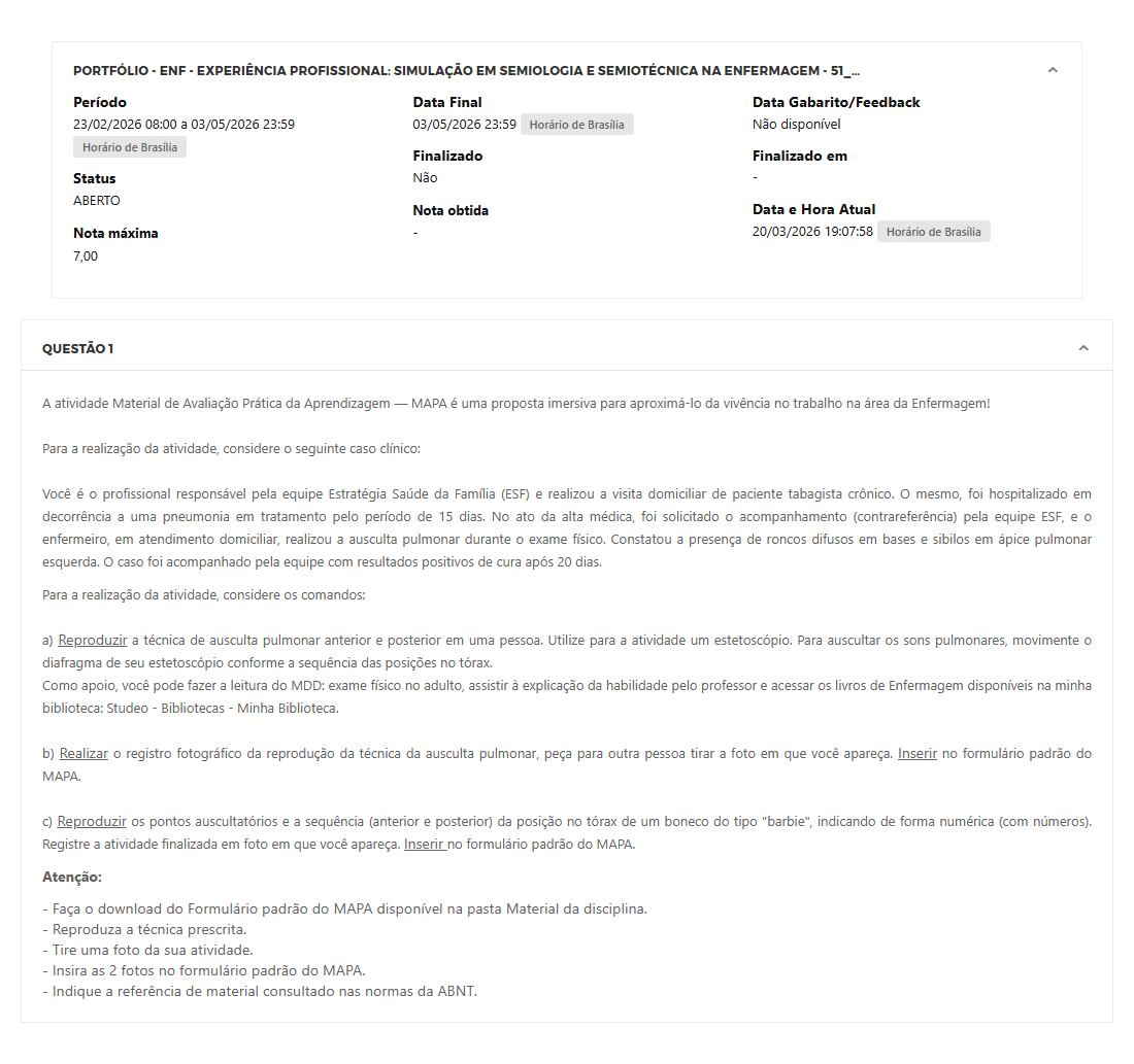 Capa do material: PORTFÓLIO - ENF - EXPERIÊNCIA PROFISSIONAL: SIMULAÇÃO EM SEMIOLOGIA E SEMIOTÉCNICA NA ENFERMAGEM - 51_2026 - EXPERIÊNCIA PROFISSIONAL: SIMULAÇÃO EM SEMIOLOGIA E SEMIOTÉCNICA NA ENFERMAGEM